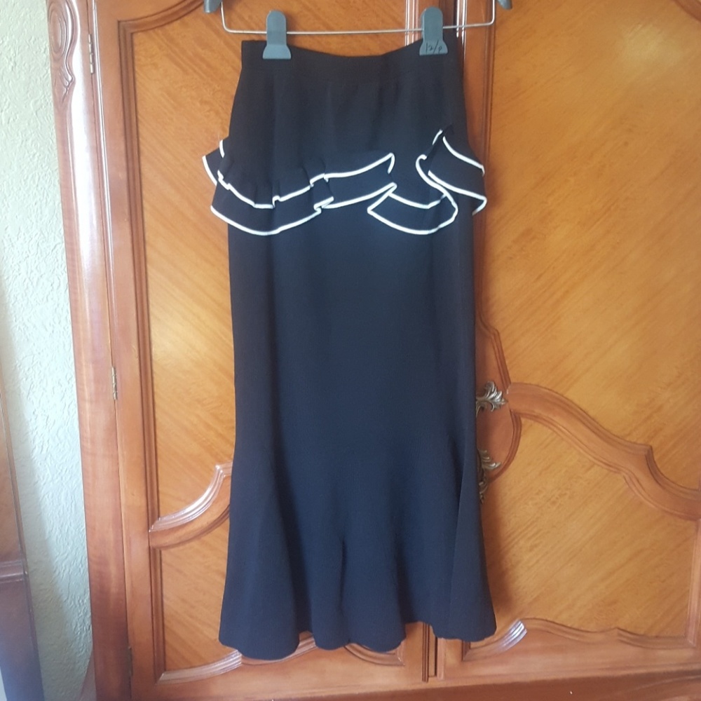 Ronny Kobo Collection Black A-Line Skirt with White Trim